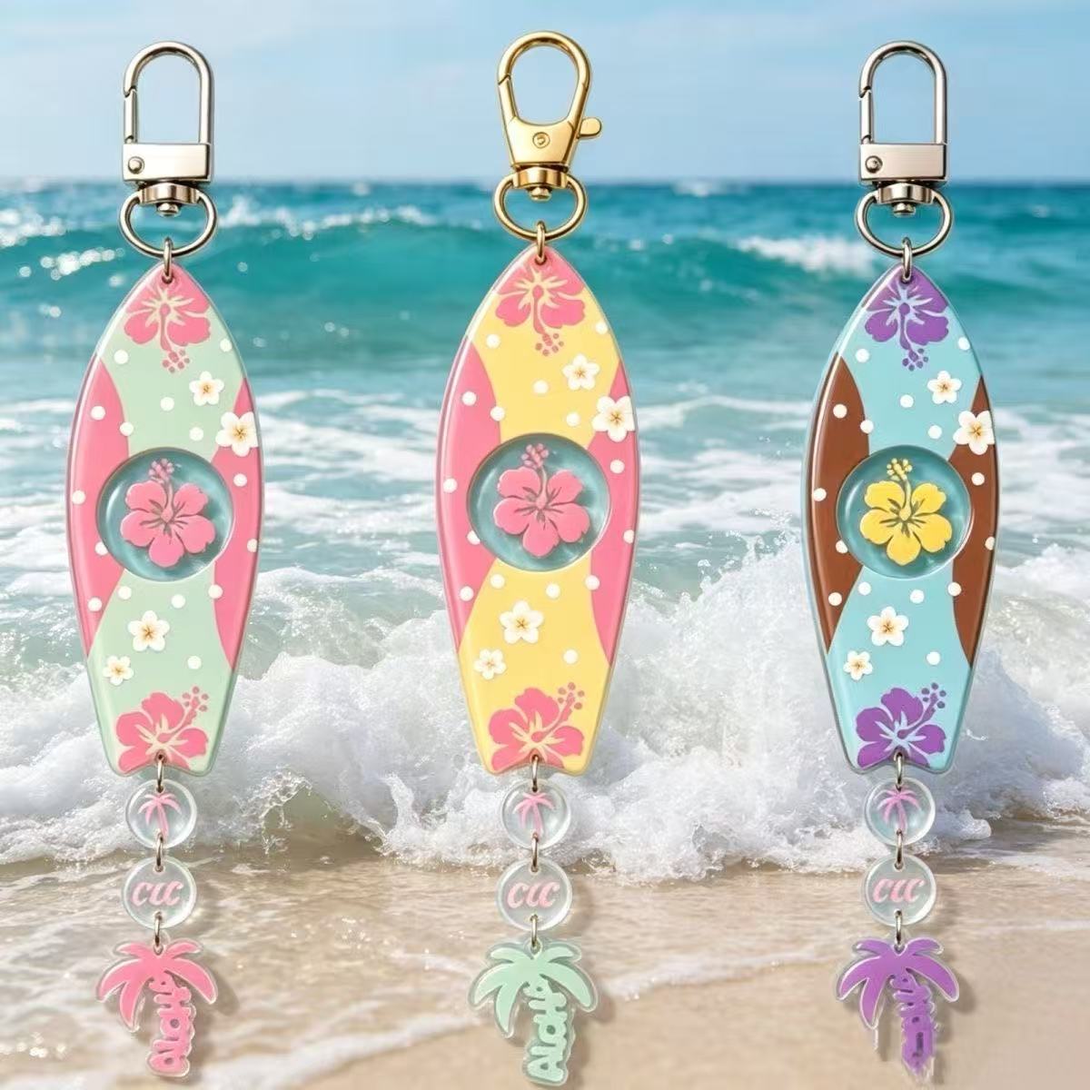 Supply Florist - INS Hawaiiaanse surfplankvormige acryl sleutelhangerset met