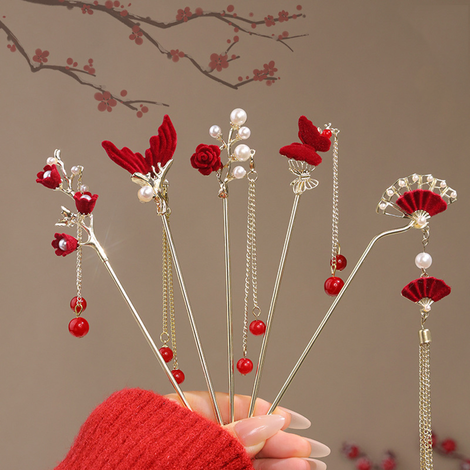 Supply Florist - Chinese stijl roos bloem haarstok haarspeld