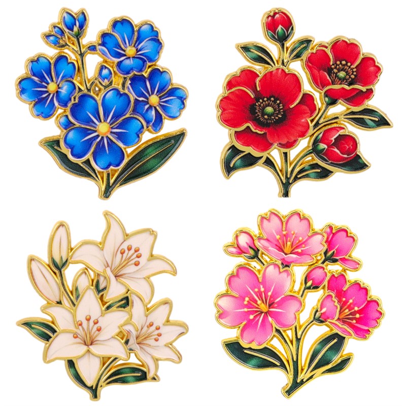 Supply Florist - Leuke vintage kleurrijke bloemen emaille pin